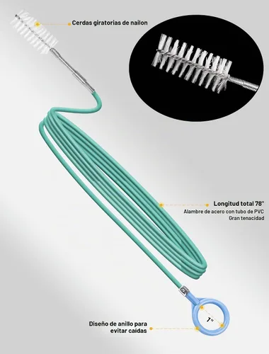 Vista 4 de Herramienta Mejorada de Limpieza de Drenaje de Techo Solar Automático, Cepillo de Drenaje Flexible de 78 Pulgadas, Limpiadores de Tubería Larga