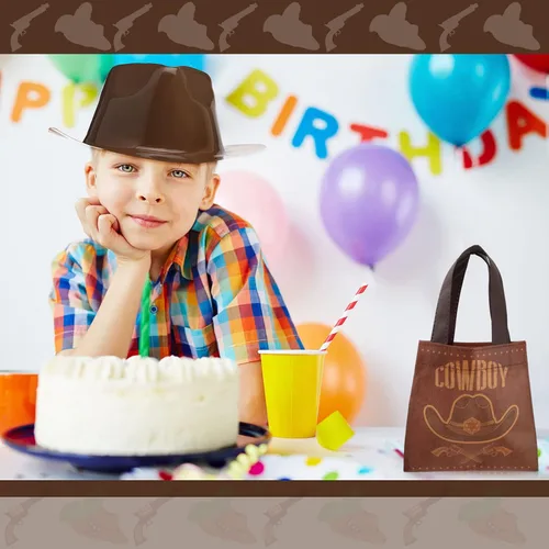 Vista 5 de SATINIOR Juego de 24 sombreros de vaquero de plástico para niños, regalos de fiesta occidental con bolsas de regalo de vaquero, sombreros marrones