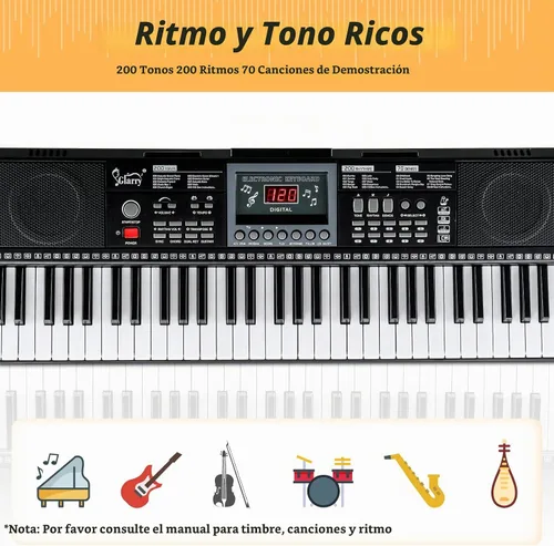 Vista 6 de GLARRY - Juego de teclado eléctrico de 61 teclas de tamaño completo para principiantes, niños, teclado de música portátil con banco de piano