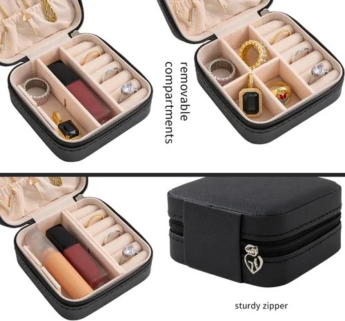 Vista 5 de KElofoN Organizador de joyas de viaje, joyero de viaje, caja organizadora de joyas pequeña para niñas y mujeres (negro)