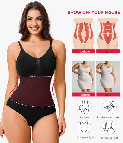 Vista 4 de Nebility Body moldeador de cintura sin costuras con cuello redondo y control de abdomen para mujer