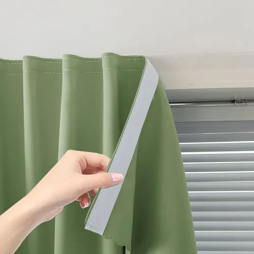 Vista 23 de Cortinas opacas con cinta autoadhesiva, sin barra, sin taladro, cubierta de ventana fácil de instalar para dormitorio, cocina, dormitorio, 34