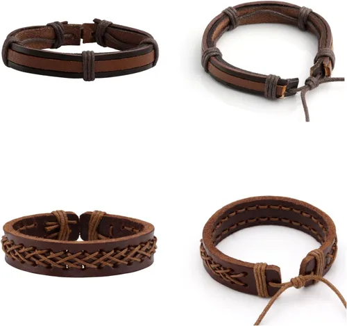 Vista 3 de Milakoo - 10 pulseras de cuero trenzado para hombre y mujer, pulseras de cuentas de madera ajustables