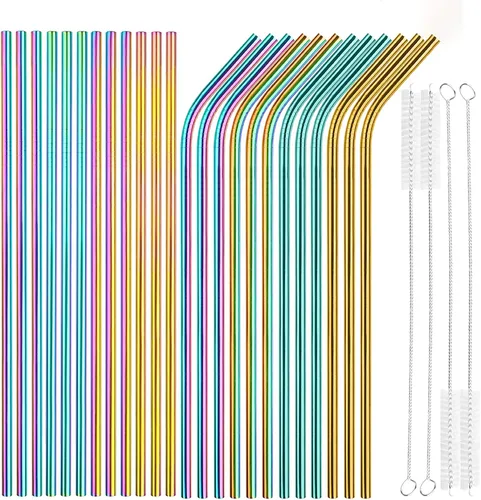 Vista 16 de Tomorotec Juego de 14 popotes de acero inoxidable de 11 pulgadas y 2 cepillos de limpieza con diseños curvos y rectos, compatible con vasos Stanley