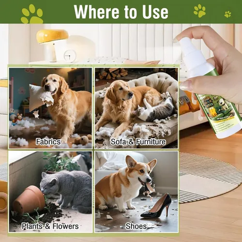 Vista 6 de Spray amargo antimasticable para perros, deja de masticar y lamer, sin aerosol masticable para perros y gatos, protege las pertenencias