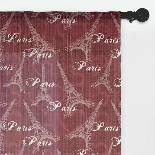 Vista 9 de Ambesonne Cortinas de tul Eiffel con bolsillo para barra, globos retro de corazón de café, remolinos de hito francés, cortina transparente