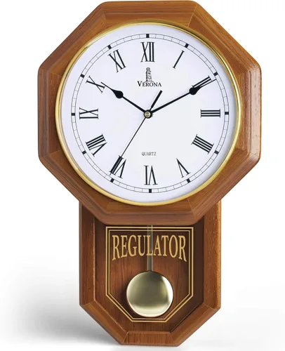 Vista 11 de Reloj de pared de péndulo, reloj regulador de madera real, silencioso Madera oscura