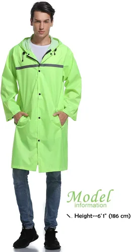 Vista 2 de Chaqueta de lluvia de seguridad larga con capucha para hombre, impermeable, poncho de emergencia