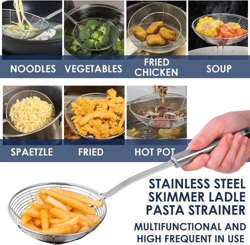 Vista 6 de Spaetzle Maker de acero inoxidable de alta calidad con espátula de silicona, colador de araña de acero inoxidable, cuchara espumadora, colador