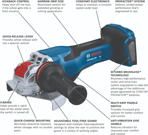 Vista 2 de Bosch GWX18V-13PN PROFACTOR™ 18V X-LOCK Amoladora angular de 5 a 6 pulgadas sin interruptor de paleta de bloqueo (herramienta desnuda)