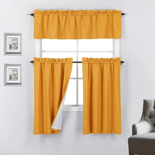 Vista 4 de Rooney - Juego de 3 cortinas opacas con respaldo térmico para ventana de cocina (negro)