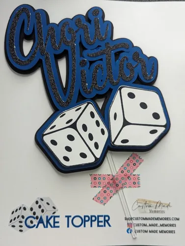 Vista 5 de Decoración de pastel de dados con nombre personalizado Decoración de dados con nombre personalizado Decoración de pastel de juego de lotería