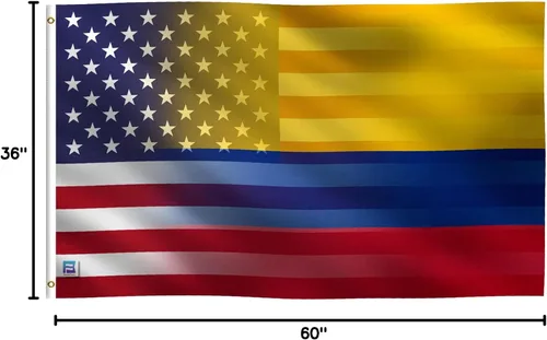 Vista 8 de Bandera híbrida colombiana americana de 3 x 5 pies: pancarta 100% poliéster, ojales de latón y cabecera de lona fuerte, para uso en exteriores