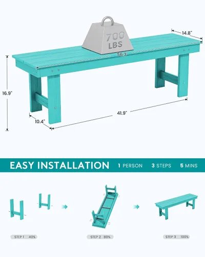 Vista 3 de SERWALL 2-Person Backless Outdoor Bench 56 Inches, Aruba