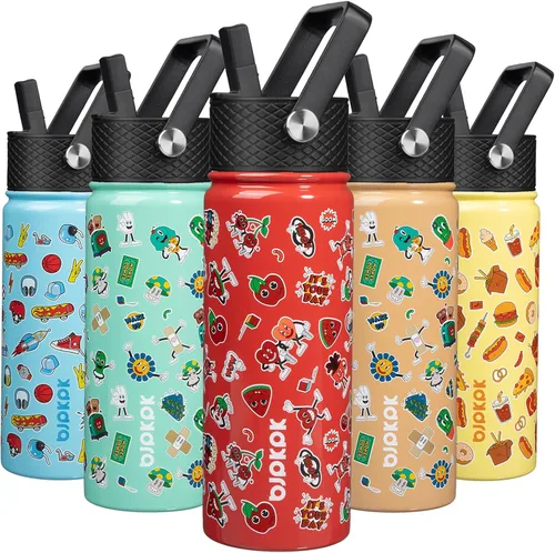 Vista 65 de BJPKPK Botella de agua con tapa con pajilla, botella de agua aislada de 15 onzas, botellas de agua de metal de acero inoxidable, termo reutilizable