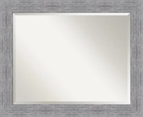 Vista 27 de Amanti Art Brown Wall Mirror 25x21 Bark Rustic Char Rectangle Bathroom Mirror for Wall Decor Living Room, Small Rustic Farmhouse Frame, Hangs