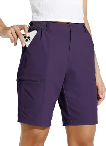 Vista 11 de Willit - Pantalones cortos de senderismo tipo cargo para mujer, de 10 pulgadas, elásticos, para golf, activos, de secado rápido, pantalones cortos