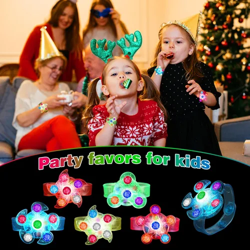 Vista 3 de BSTDECOR Paquete de 14 Pulseras Giratorias Fidget con Luz LED, Brillan en la Oscuridad, Recuerdos de Fiesta para Niños de 4-8 y 8-12, Regalos