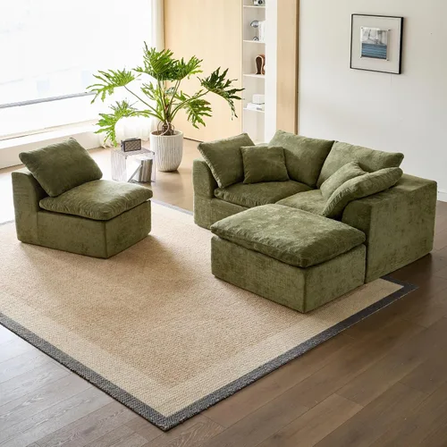 Vista 3 de Sofá modular en forma de L de 102 pulgadas para sala de estar, moderno sofá modular con otomana, cómodo sofá de espuma viscoelástica de felpilla sin