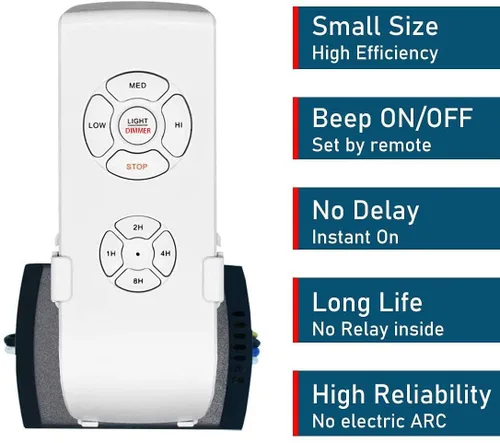 Vista 4 de Kit de control remoto universal para ventilador de techo - Control remoto inalámbrico mini 3 en 1 con control de velocidad, interruptor de luz