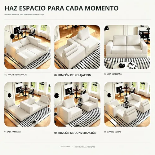Vista 4 de Sofá Seccional Modular Cloud, Combinación DIY Sofá Modular para Sala de Estar, Sofás de Asiento de Amor de Tela Tejida Única con 2 Almohadas, Sofá