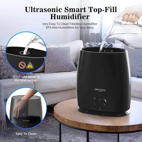 Vista 4 de Okaysou Humidificadores, humidificador inteligente y difusor de 6 litros para dormitorio, habitación grande, con control remoto, sin filtro