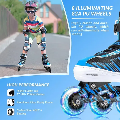 Vista 4 de Patines en línea ajustables para niños y niñas de 5-8 y 8-12 años con ruedas iluminadas, patines para niños de 4-12 años, patines para adolescentes