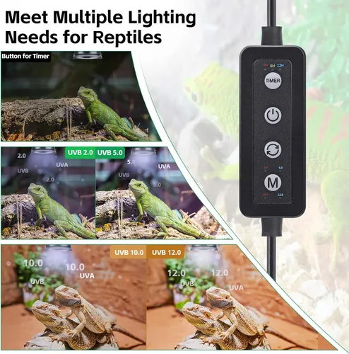 Vista 5 de UVB Light for Reptiles with Dimming, LED UVB Light Bulb Fixture for Bearded Dragon Gecko Lizard Turtle Snake, Adjustable Brightness UVA UVB Lamp for