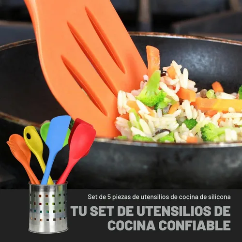 Vista 5 de Chef Craft Juego de herramientas de cocina de silicona premium multicolor de 5 piezas, surtido (42086)