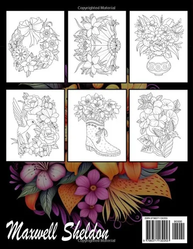 Vista 2 de Romantic Flowers Adult Coloring Book with Beautiful Flower Designs for Relaxation