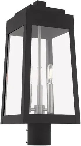 Vista 4 de Livex Lighting 20856-07 Oslo - Linterna de poste superior de tres luces para exteriores, acabado de bronce con cristal transparente de 20.38 pulgadas