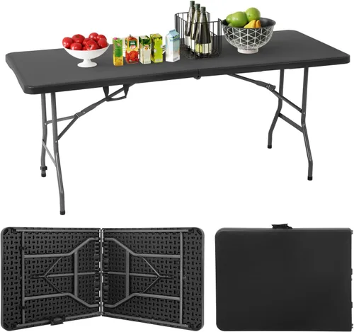 Vista 15 de PayLessHere Mesa plegable de 4 pies Mesa portátil de plástico con asa de transporte Diseño de mesa impermeable y plegable Estructura de Negro