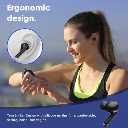 Vista 8 de Auriculares inalámbricos, auriculares Bluetooth 5.3 con reducción de ruido ENC/ANC, pantalla LED de potencia, control táctil, resistentes al agua