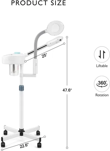 Vista 3 de Fitnessclub 2 en 1 vapor facial 5x LED lámpara de aumento caliente ozono salón de belleza equipo facial para hidratación, blanco