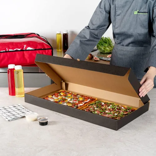 Vista 163 de Restaurantware - Cajas para pizza, 50 unidades, 14 x 7 x 1.5 pulgadas, embalaje de papel de cartón corrugado con bloqueo de pestañas, resistente a