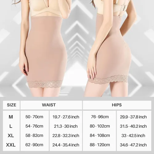 Vista 4 de Medios deslizamientos de encaje para mujer debajo de los vestidos cintura alta control de abdomen por encima de la rodilla media falda moldeadora