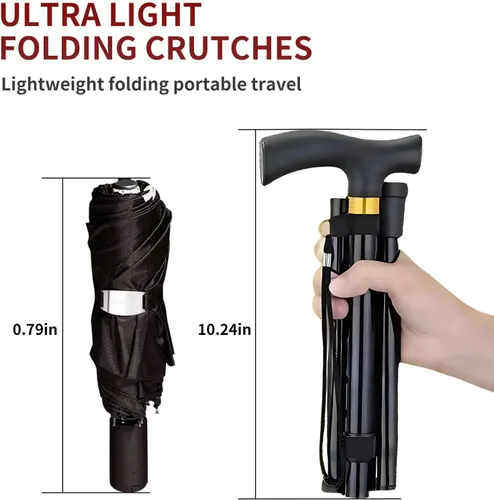 Vista 2 de Bastón plegable para hombres, mujeres y ancianos, altura ajustable de 5 niveles, bastón de viaje, bastón plegable y ligero, antideslizante, portátil