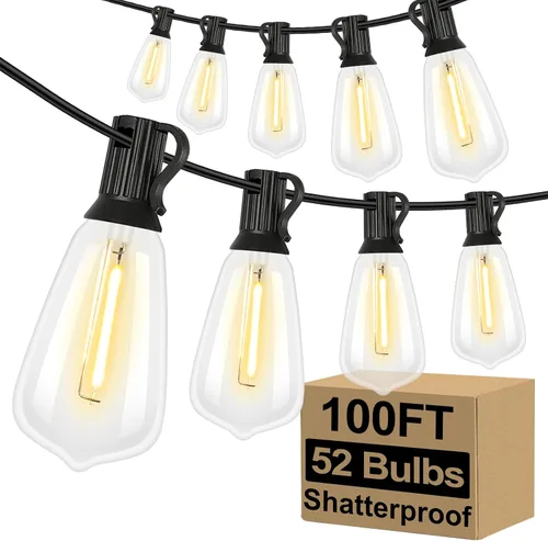 Vista 18 de Brightever Luces de Cadena para Exteriores de 25 Pies, Luces de Patio ST38 con 13 Bombillas Edison, Luces Colgantes Impermeables Conectables