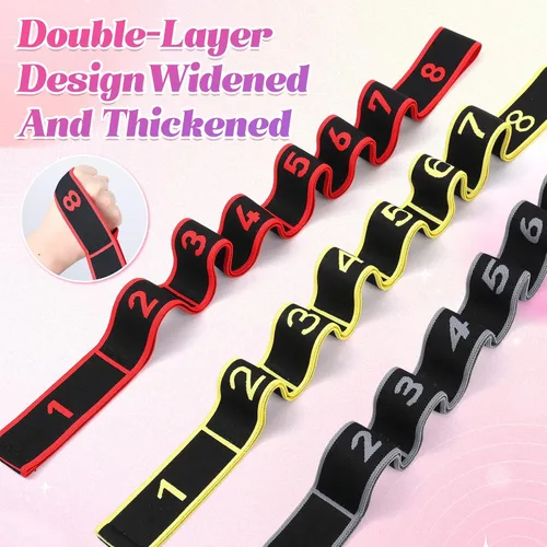 Vista 4 de 3 bandas de resistencia de fitness con asas, bandas de resistencia con asas, banda de resistencia de fitness para estiramiento y yoga, ejercicio
