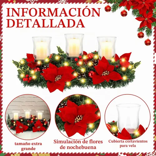 Vista 3 de Sliner Candelabro de Navidad para centro de mesa, candelabro de cristal de flor de pascua de Navidad, candelabro romántico para decoración de mesa