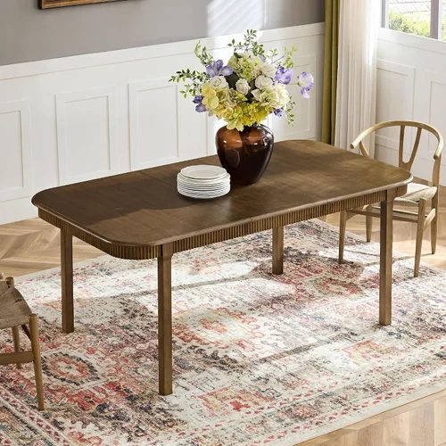 Vista 23 de JUSTONE Mesa de comedor redonda de 47.2'' para 4 personas, mesa de cocina moderna de madera con diseño de rejilla circular base de pedestal, mesa