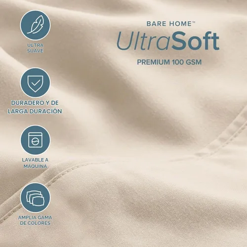 Vista 3 de Bare Home Juego de sábanas 1800 ultra suaves con 4 fundas de almohada