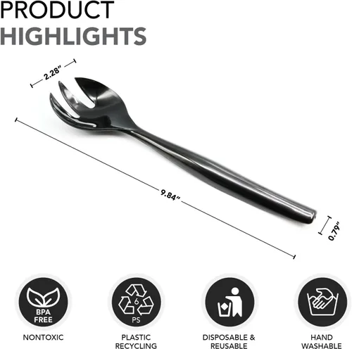 Vista 6 de Party Essentials Utensilios desechables de plástico resistente para bufés, eventos, fiestas, 4 juegos de cucharas, tenedores, pinzas, color negro