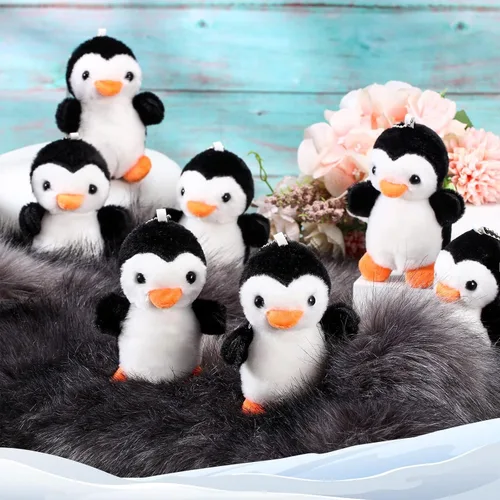Vista 5 de Skylety 8 Piezas Mini Animales de Peluche de Pingüino de 4 Pulgadas a Granel Llaveros de Peluche de Pingüino para Regalos de Favor de Fiesta de Negro