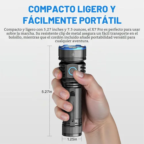 Vista 7 de RECHOO Linterna recargable, 1 paquete, linternas recargables superbrillantes de alto lúmenes, 3 modos de iluminación ajustables con 7 linterna LED