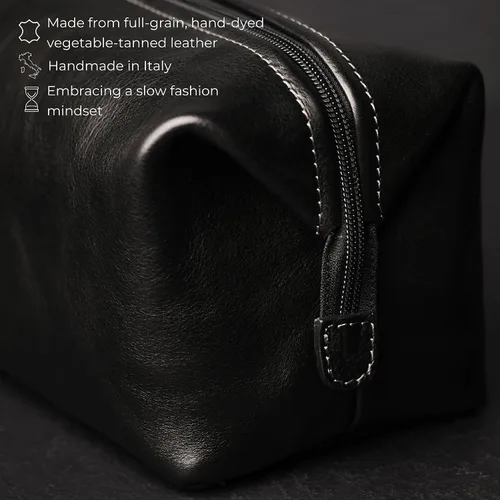 Vista 4 de Time Resistance Bolsa de Aseo de Cuero Estuche de Cosméticos Kit Dopp Elegante Italiano, Negro, Classic
