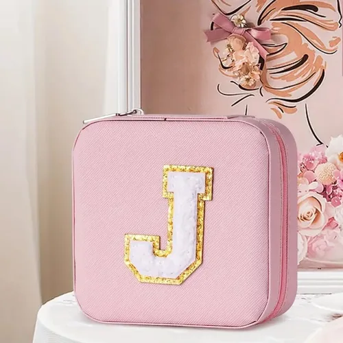 Vista 6 de Travel Jewelry Case for WomenInitial A-Z Letter Jewelry Box, Ring Necklace Earring Jewelry Holder Organizer Box with Mirror, Gifts for Women Mom
