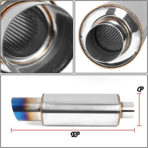 Vista 6 de DNA MOTORING EXA-MF-001-T1 Silenciador de tubo de escape recto de acero inoxidable de 4 pulgadas de diámetro exterior, salida de 3 pulgadas, entrada