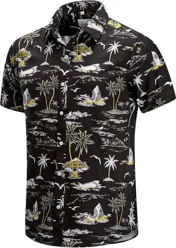 Vista 45 de EUOW - Camisas hawaianas para hombre de manga corta con botones, estampadas para la playa y el verano