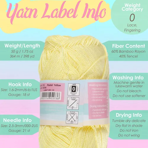 Vista 5 de JubileeYarn - Ovillo de hilo deliciosamente fino, 1.76 oz/madeja de rayón de bambú, color rosa polvo, 4 madejas